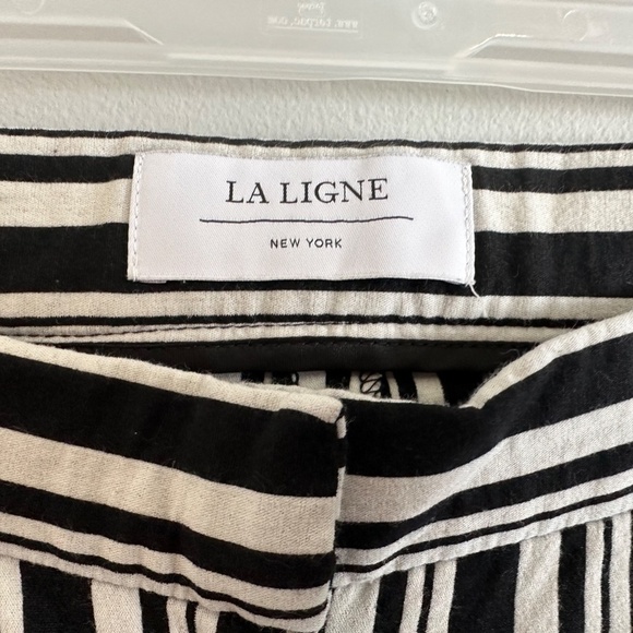 La Ligne Trousers Black White Striped Flared Leg Cropped Work Pants Size 0 - Picture 5 of 11